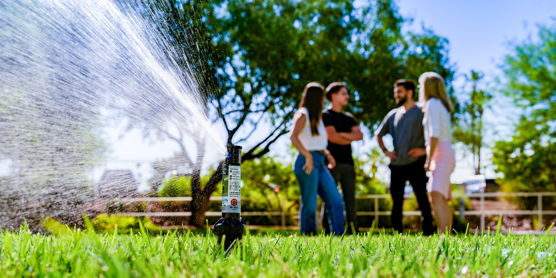 Rain Bird’s hose-end, spiked sprinkler in yard