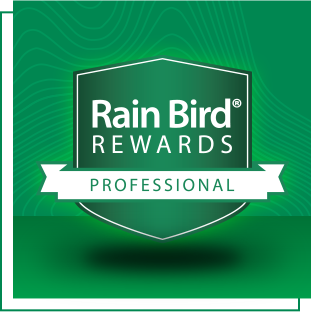 Rain Bird Rewards badge on green background