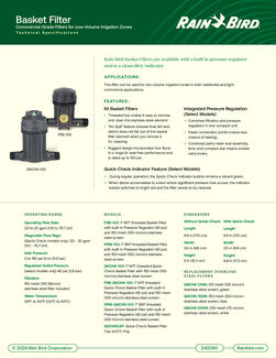Rain Bird Support: Pressure Regulating Basket Filters and Pressure