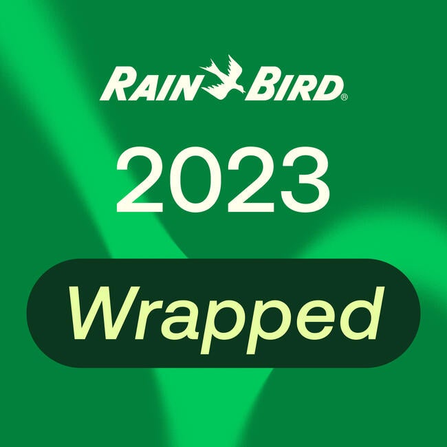 Green background with 2023 Wrapped and the Rain Bird Logo