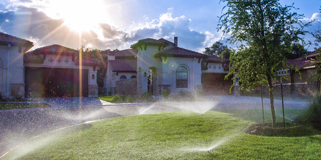 lawn with sprinkler system