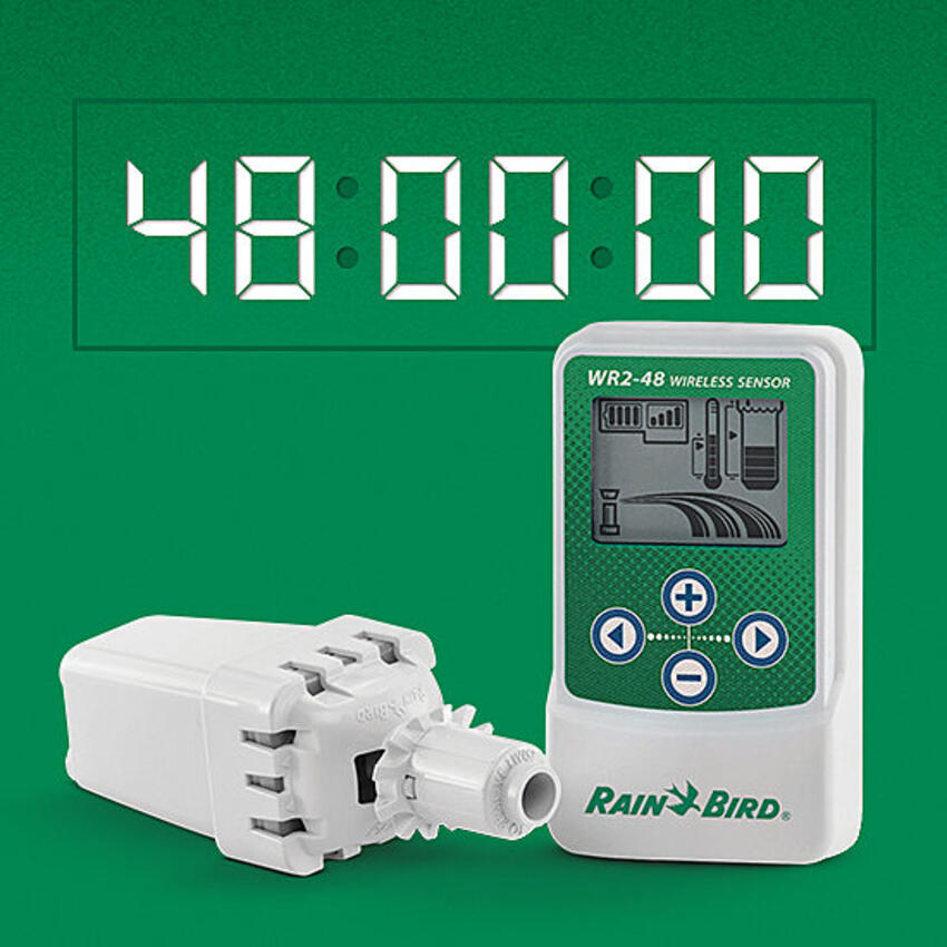 Start the Clock. Stop the Waste. The Rain Bird WR2-48 Wireless Rain Sensor with 48 hour delay.