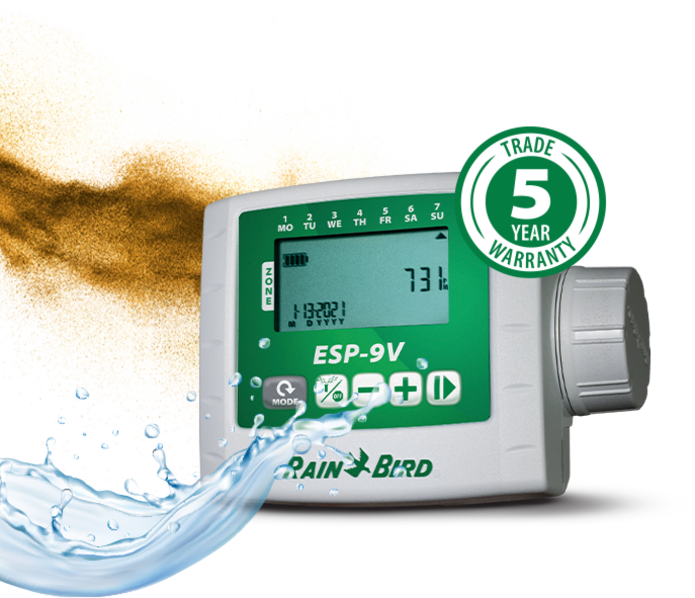 Rain Bird ESP-9V battery-operated irrigation controller with industry leading 5-year warranty
