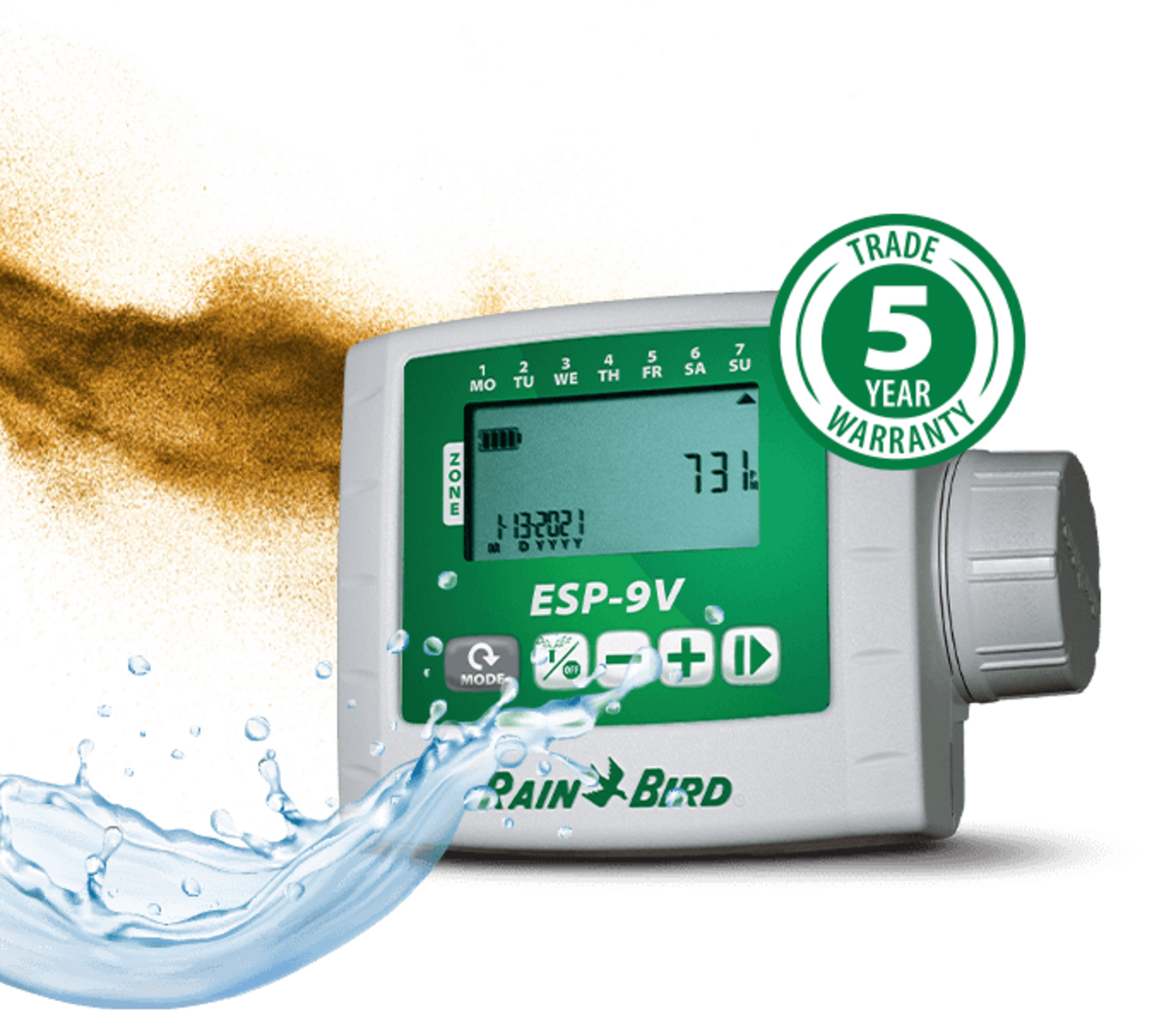 Rain Bird ESP-9V battery-operated irrigation controller with industry leading 5-year warranty