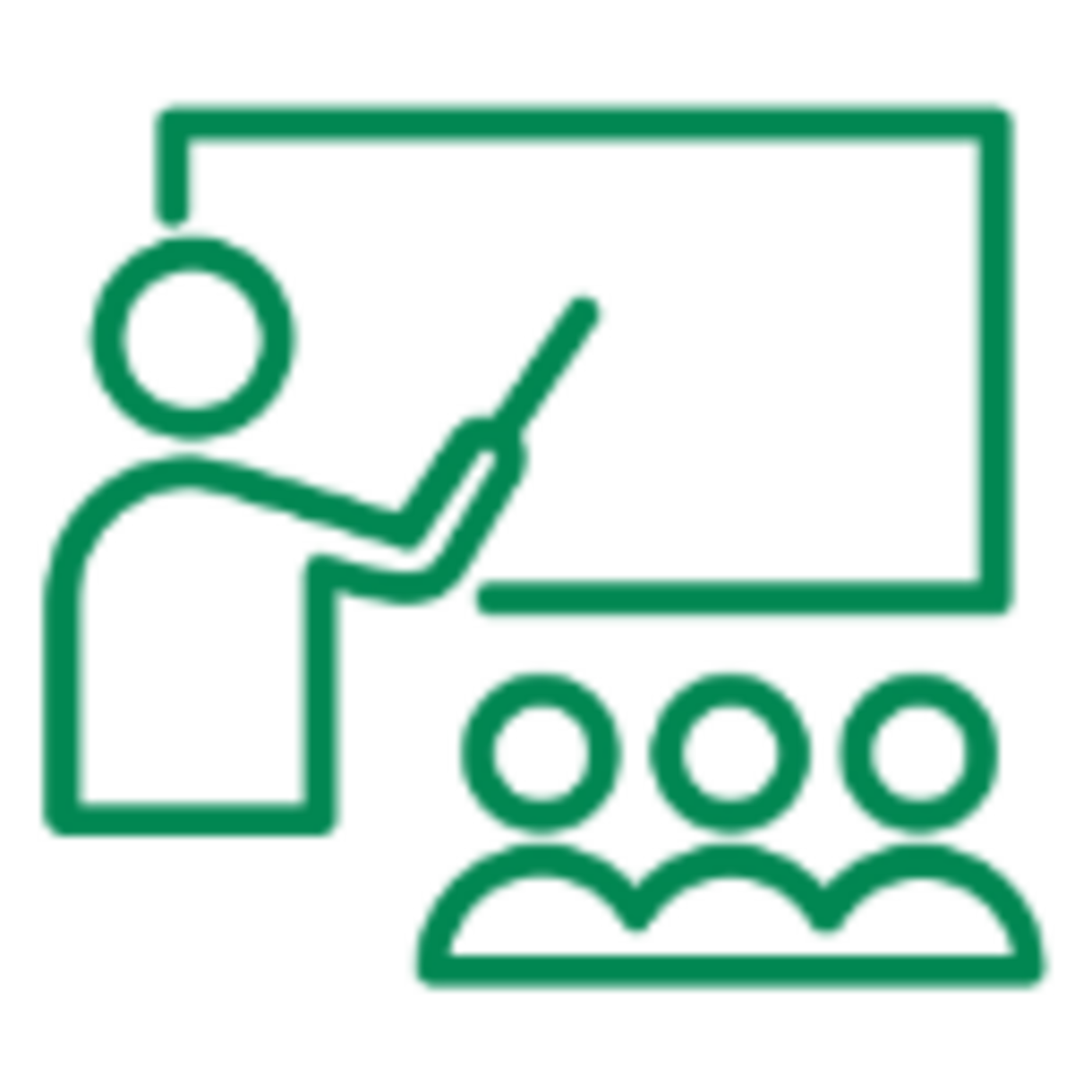 Stick figure at chalkboard in front of students