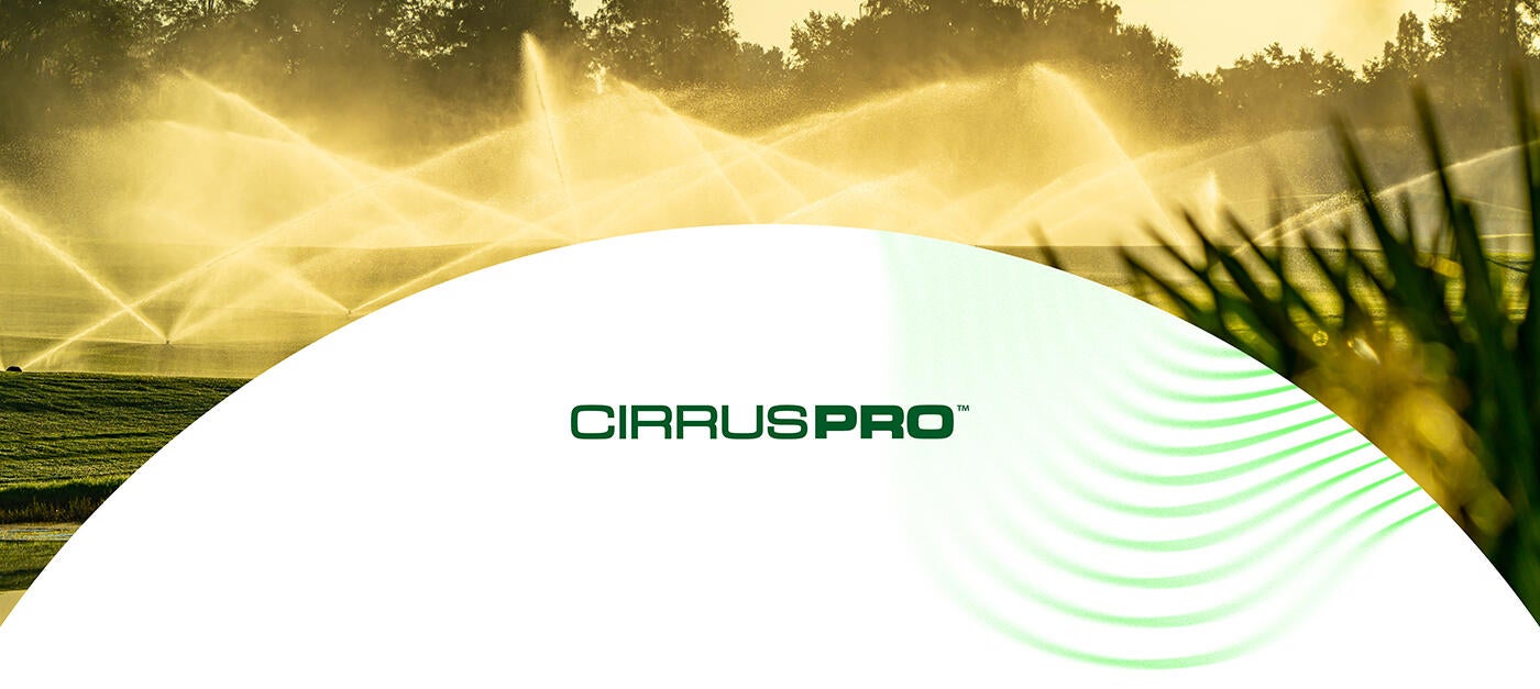 CirrusPro Banner - Sprinkler spraying water on golf course